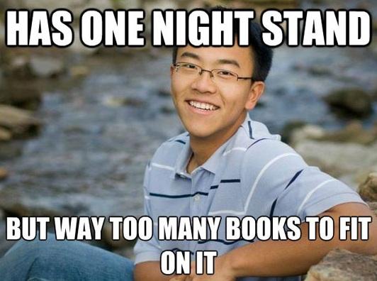 Has one night stand... But way too many books to fit on it.